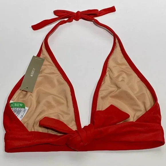 J Crew Halter Tie Back Bikini Top Small Red Bright Cerise Swim Suit BY633 J.Crew - Picture 5 of 9